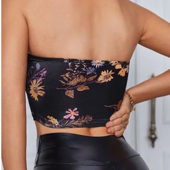 Cream Boho sexy floral print satin corset style party crop top - Picture 8 of 10